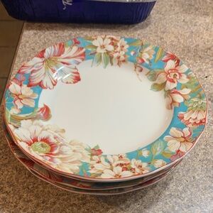 222 Fifth Floral Dinner Plate Set - Red and Blue set of 5